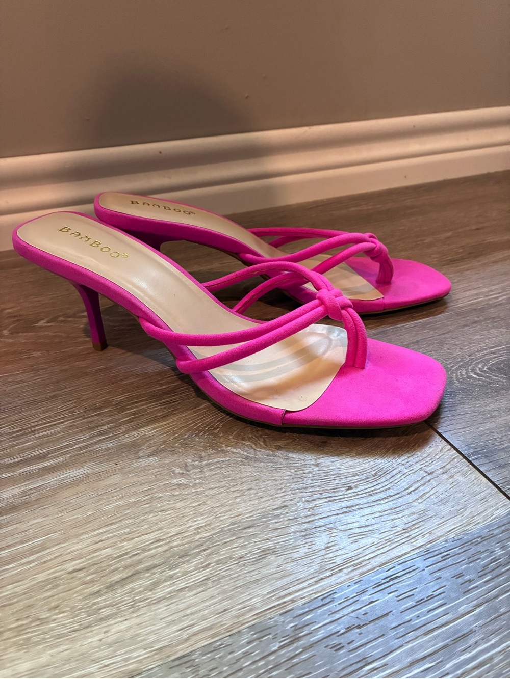 BAMBOO Hot Pink Knotted Strap Kitten Heel Sandals